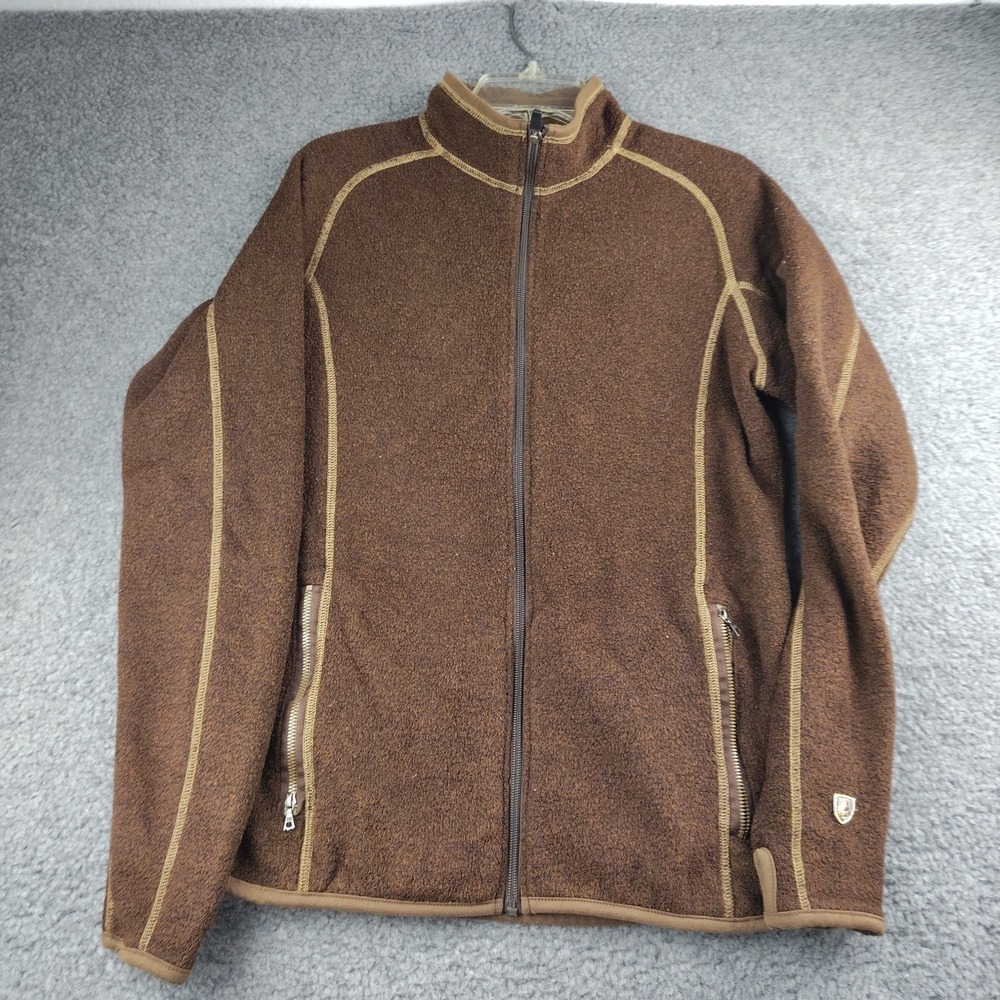 Kuhl Jacket Mens Medium Alfpaca Fleece Brown Full Zip Slim EUC